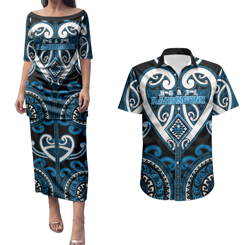 Custom Aotearoa Ngati Kahungunu Couples Matching Puletasi and Hawaiian Shirt Maori Tribal Pattern