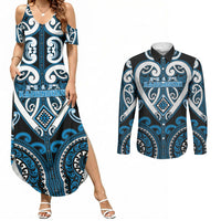 Custom Aotearoa Ngati Kahungunu Couples Matching Summer Maxi Dress and Long Sleeve Button Shirt Maori Tribal Pattern