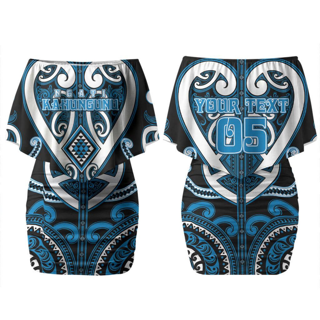 Custom Aotearoa Ngati Kahungunu Family Matching Off Shoulder Short Dress and Hawaiian Shirt Maori Tribal Pattern