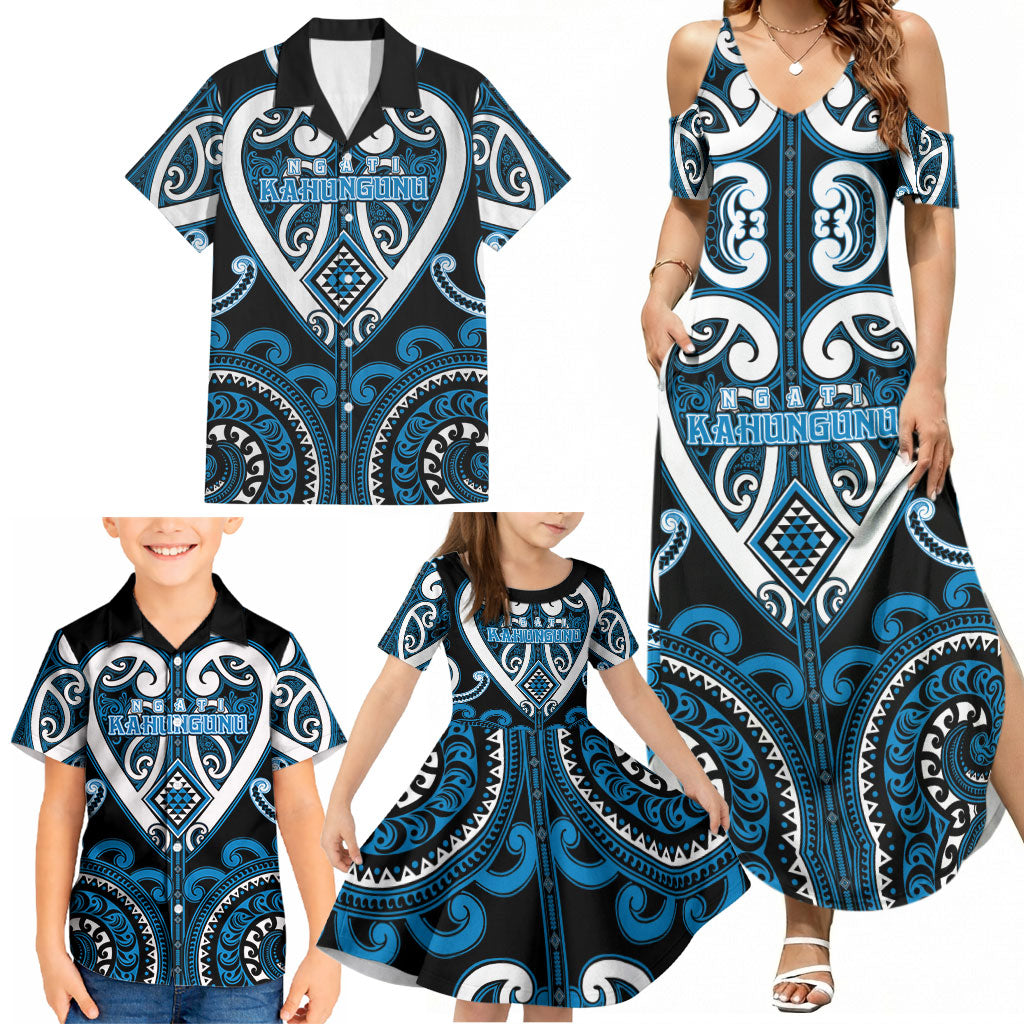 Custom Aotearoa Ngati Kahungunu Family Matching Summer Maxi Dress and Hawaiian Shirt Maori Tribal Pattern