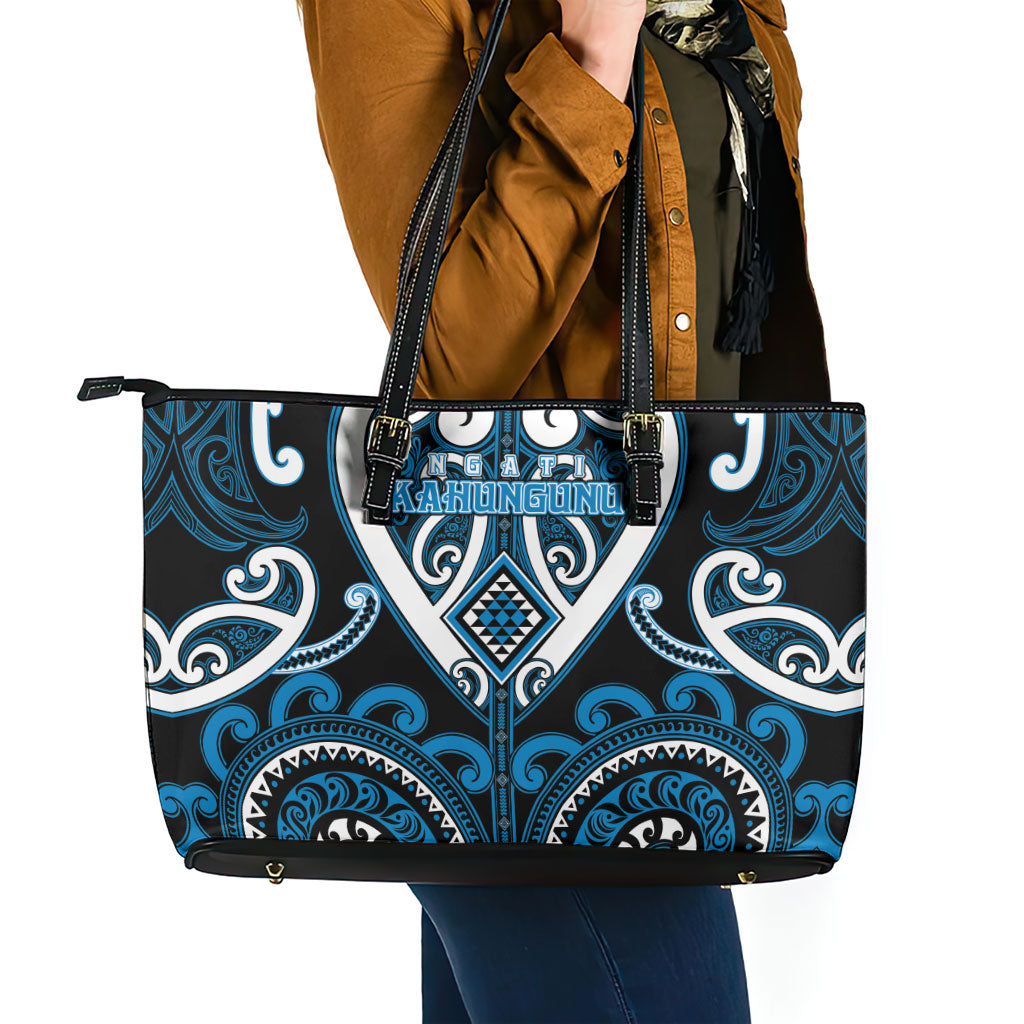 Aotearoa Ngati Kahungunu Leather Tote Bag Maori Tribal Pattern