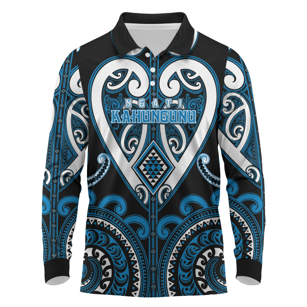 Custom Aotearoa Ngati Kahungunu Long Sleeve Polo Shirt Maori Tribal Pattern