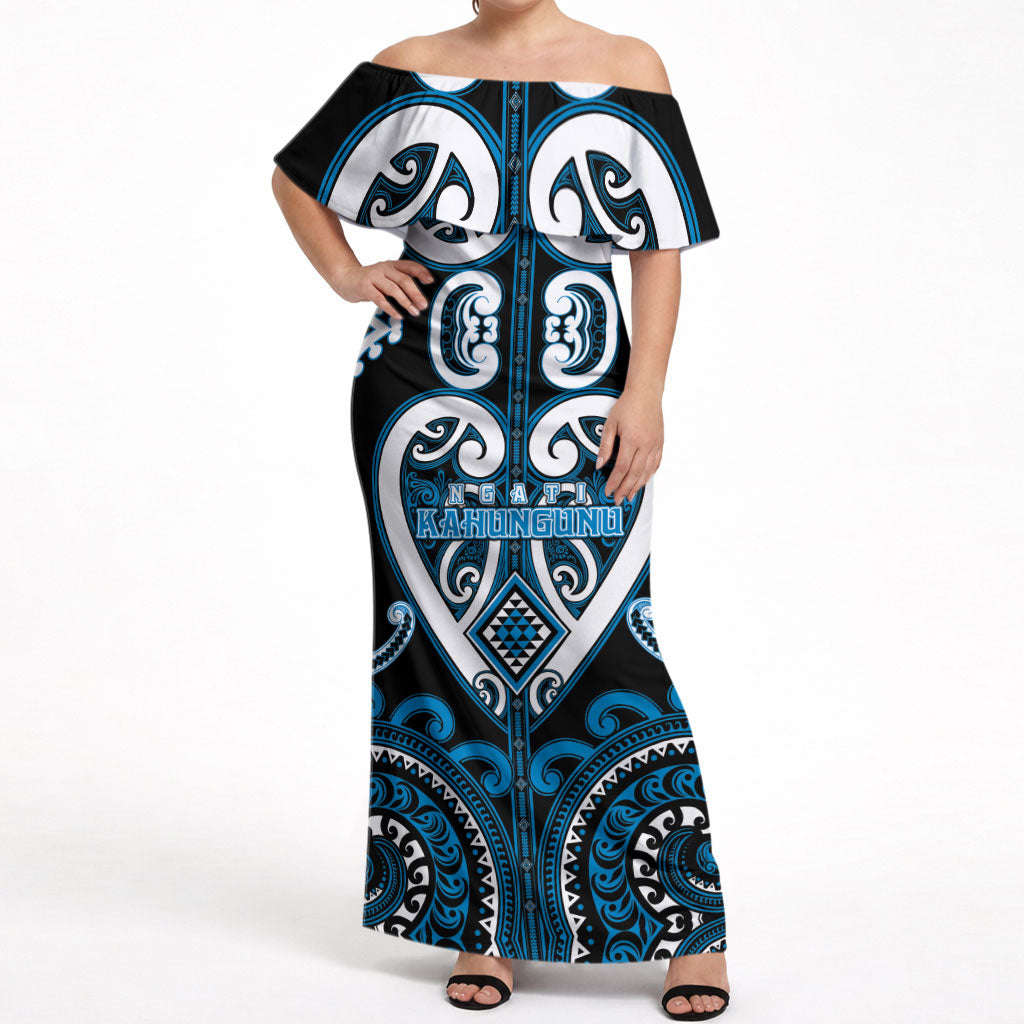 Custom Aotearoa Ngati Kahungunu Off Shoulder Maxi Dress Maori Tribal Pattern