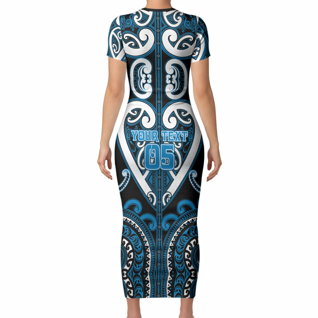 Custom Aotearoa Ngati Kahungunu Short Sleeve Bodycon Dress Maori Tribal Pattern