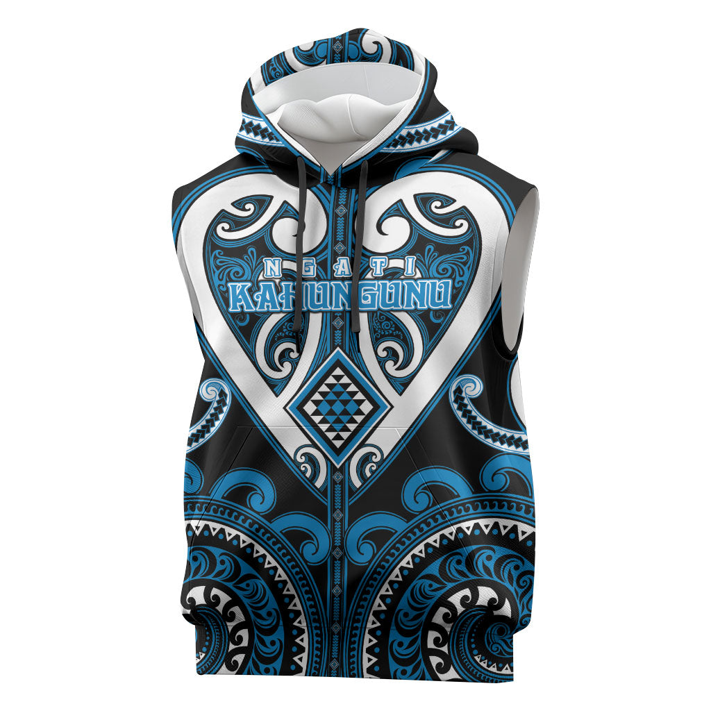 Custom Aotearoa Ngati Kahungunu Sleeveless Hoodie Maori Tribal Pattern LT05 Blue - Polynesian Pride