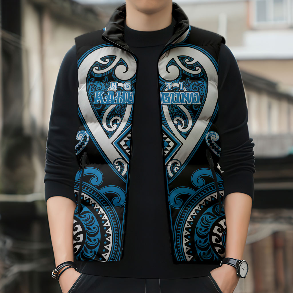 Custom Aotearoa Ngati Kahungunu Sleeveless Puffer Jacket Maori Tribal Pattern