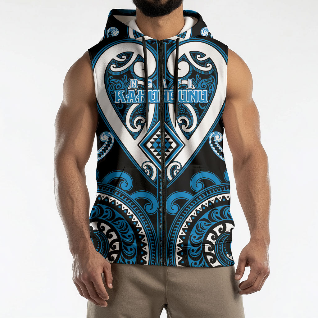 Custom Aotearoa Ngati Kahungunu Sleeveless Zip Hoodie Maori Tribal Pattern