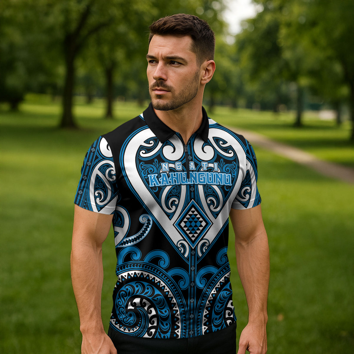 Custom Aotearoa Ngati Kahungunu Zipper Polo Shirt Maori Tribal Pattern