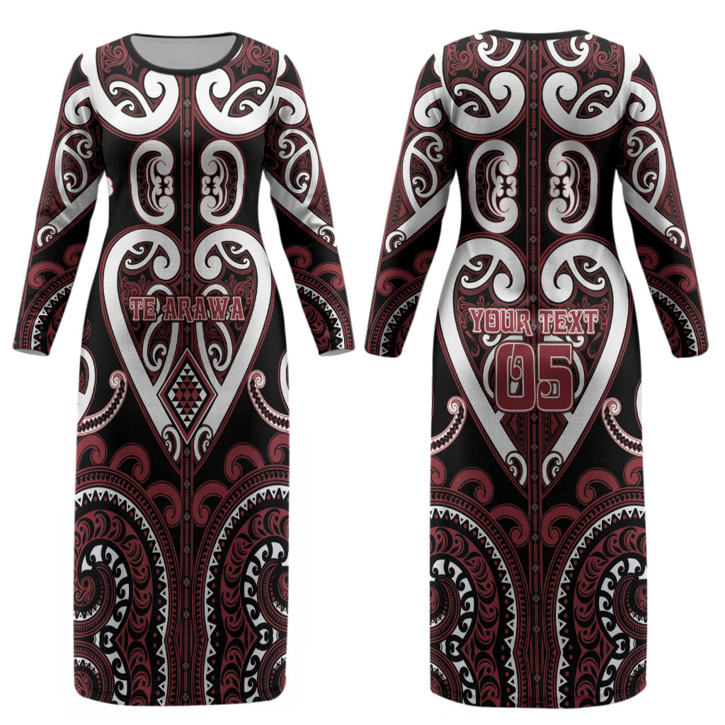Custom Aotearoa Te Arawa Couples Matching Long Sleeve Bodycon Dress and Hawaiian Shirt Maori Tribal Pattern