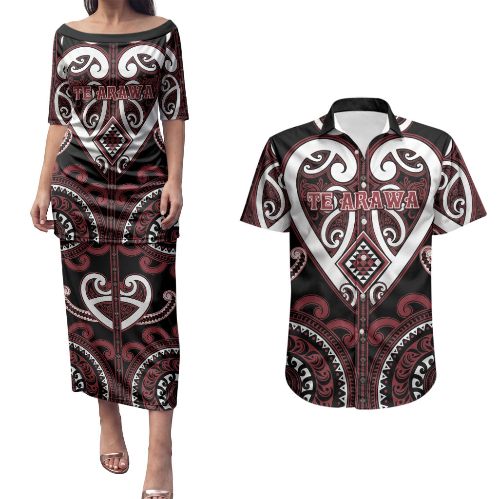 Custom Aotearoa Te Arawa Couples Matching Puletasi and Hawaiian Shirt Maori Tribal Pattern