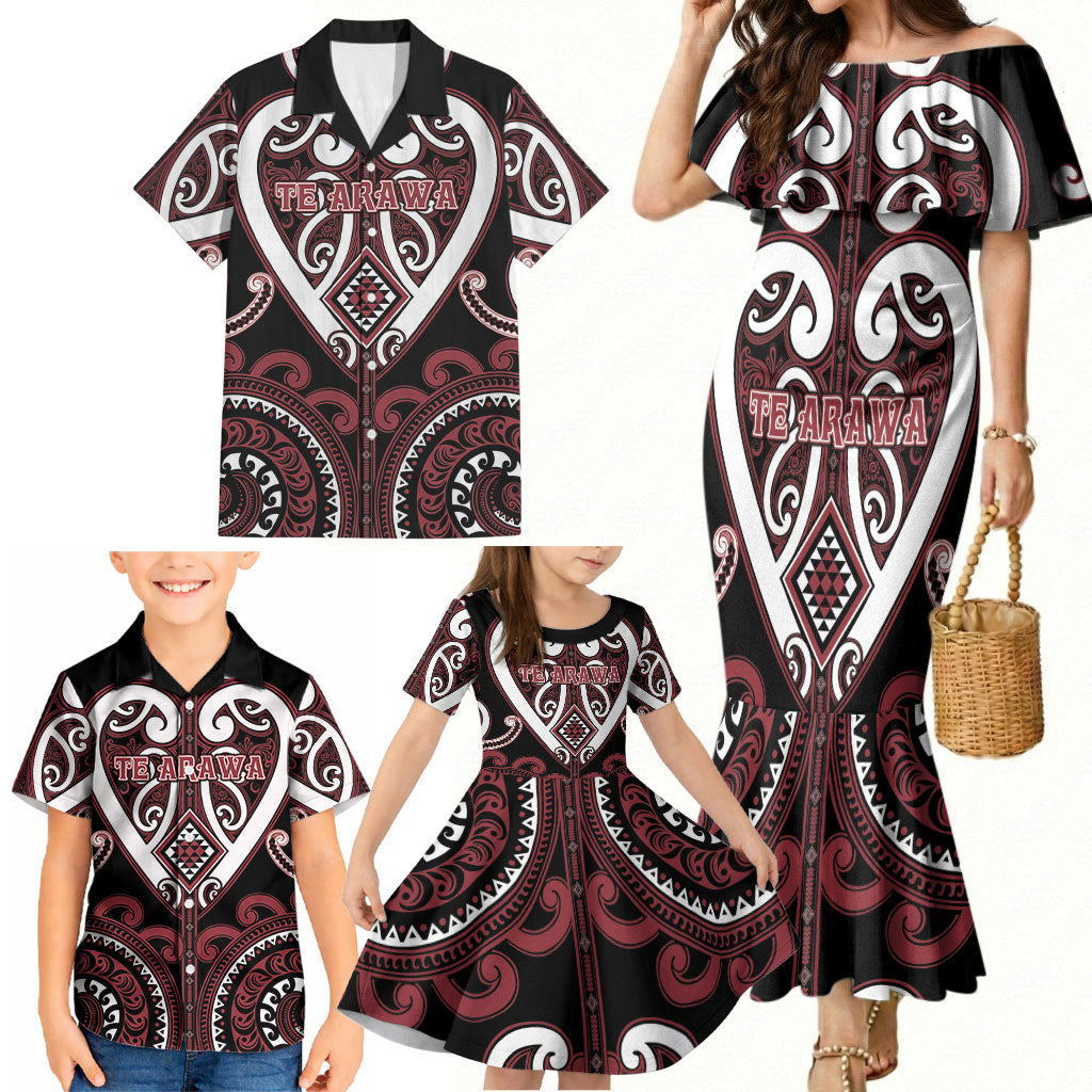 Custom Aotearoa Te Arawa Family Matching Mermaid Dress and Hawaiian Shirt Maori Tribal Pattern