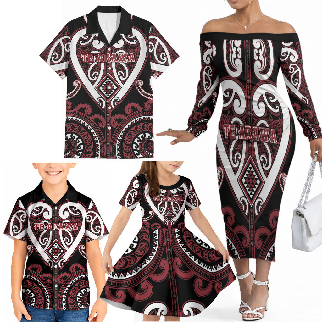 Custom Aotearoa Te Arawa Family Matching Off The Shoulder Long Sleeve Dress and Hawaiian Shirt Maori Tribal Pattern LT05 - Polynesian Pride