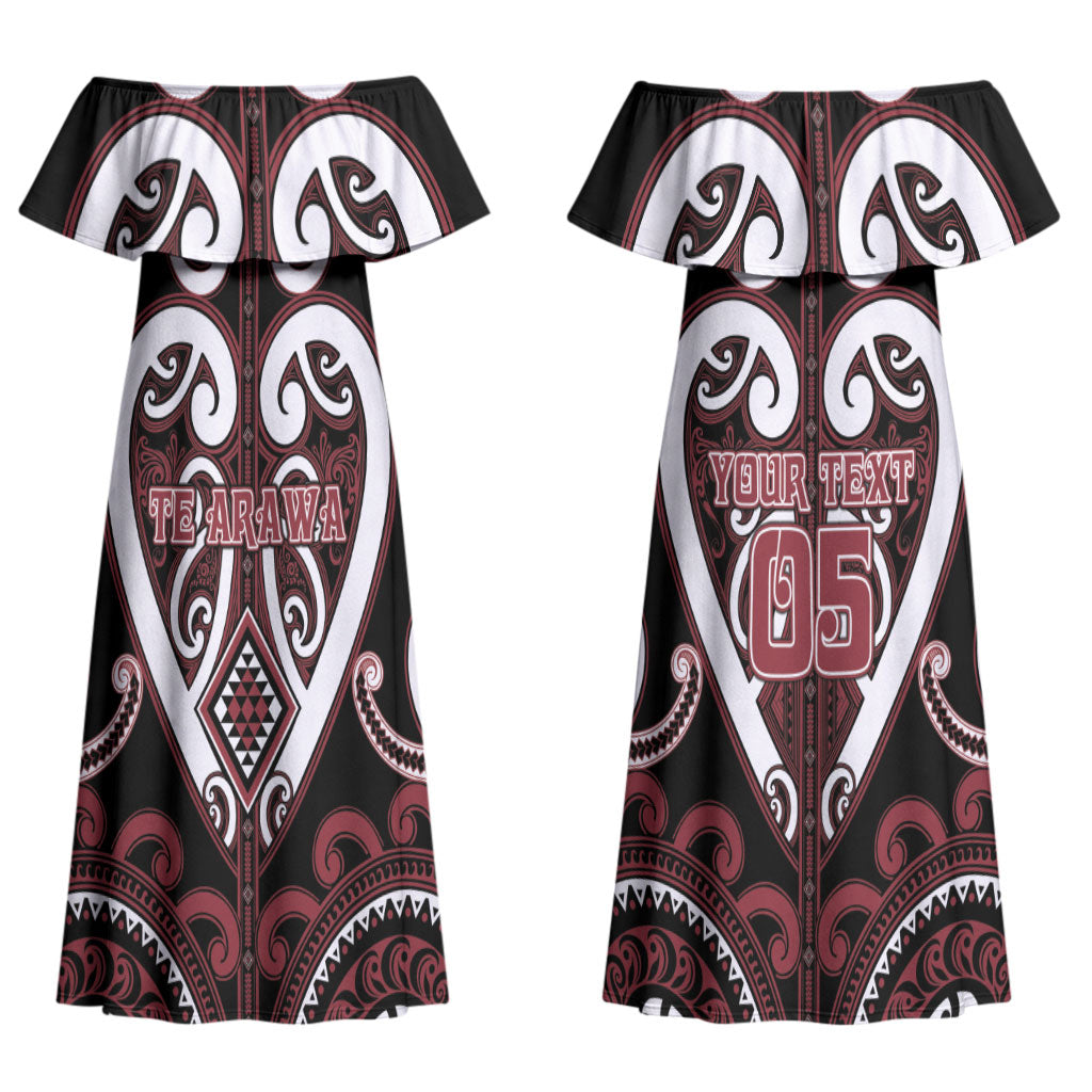 Custom Aotearoa Te Arawa Family Matching Off Shoulder Maxi Dress and Hawaiian Shirt Maori Tribal Pattern