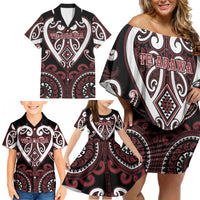 Custom Aotearoa Te Arawa Family Matching Off Shoulder Short Dress and Hawaiian Shirt Maori Tribal Pattern