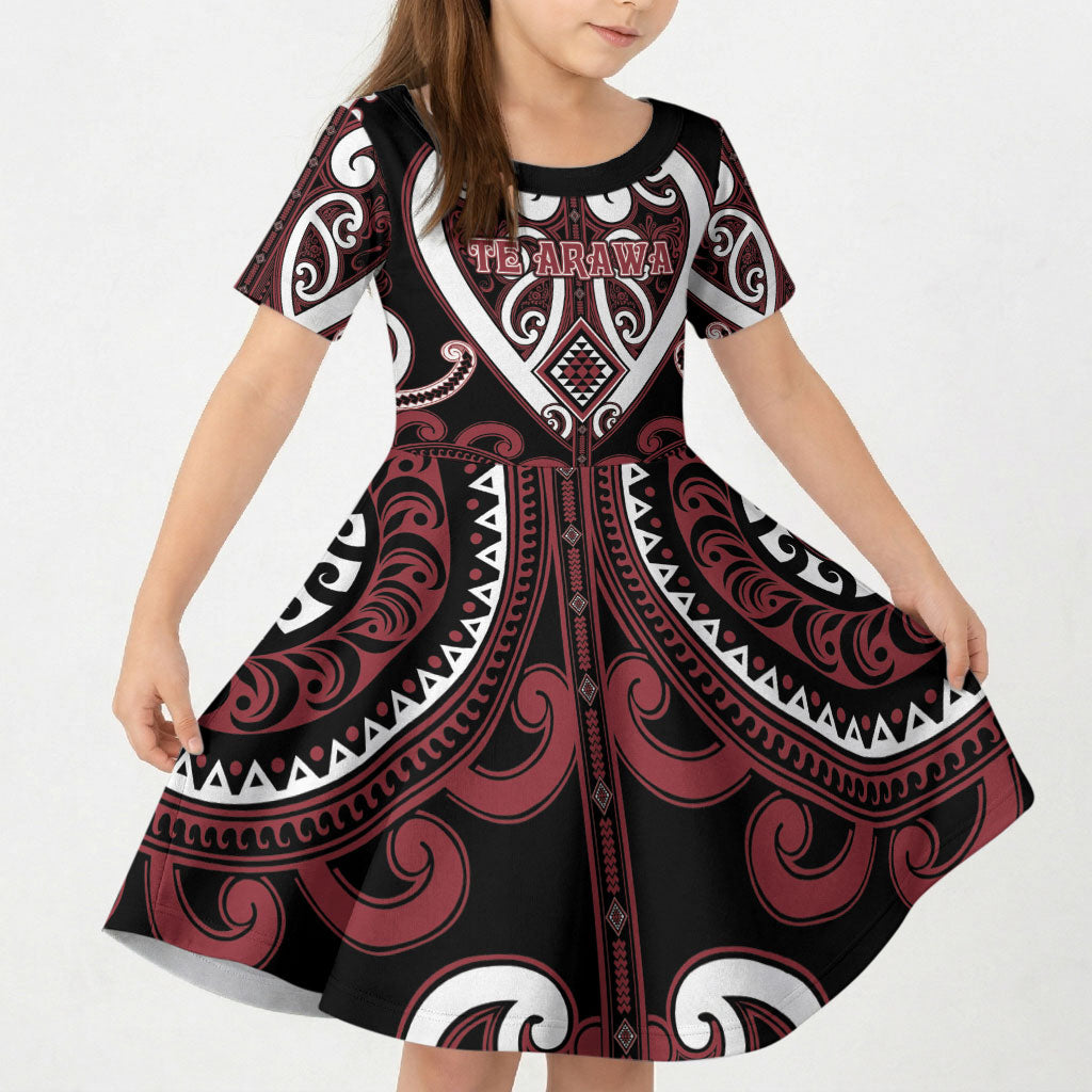 Custom Aotearoa Te Arawa Kid Short Sleeve Dress Maori Tribal Pattern