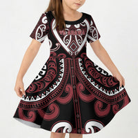 Custom Aotearoa Te Arawa Kid Short Sleeve Dress Maori Tribal Pattern
