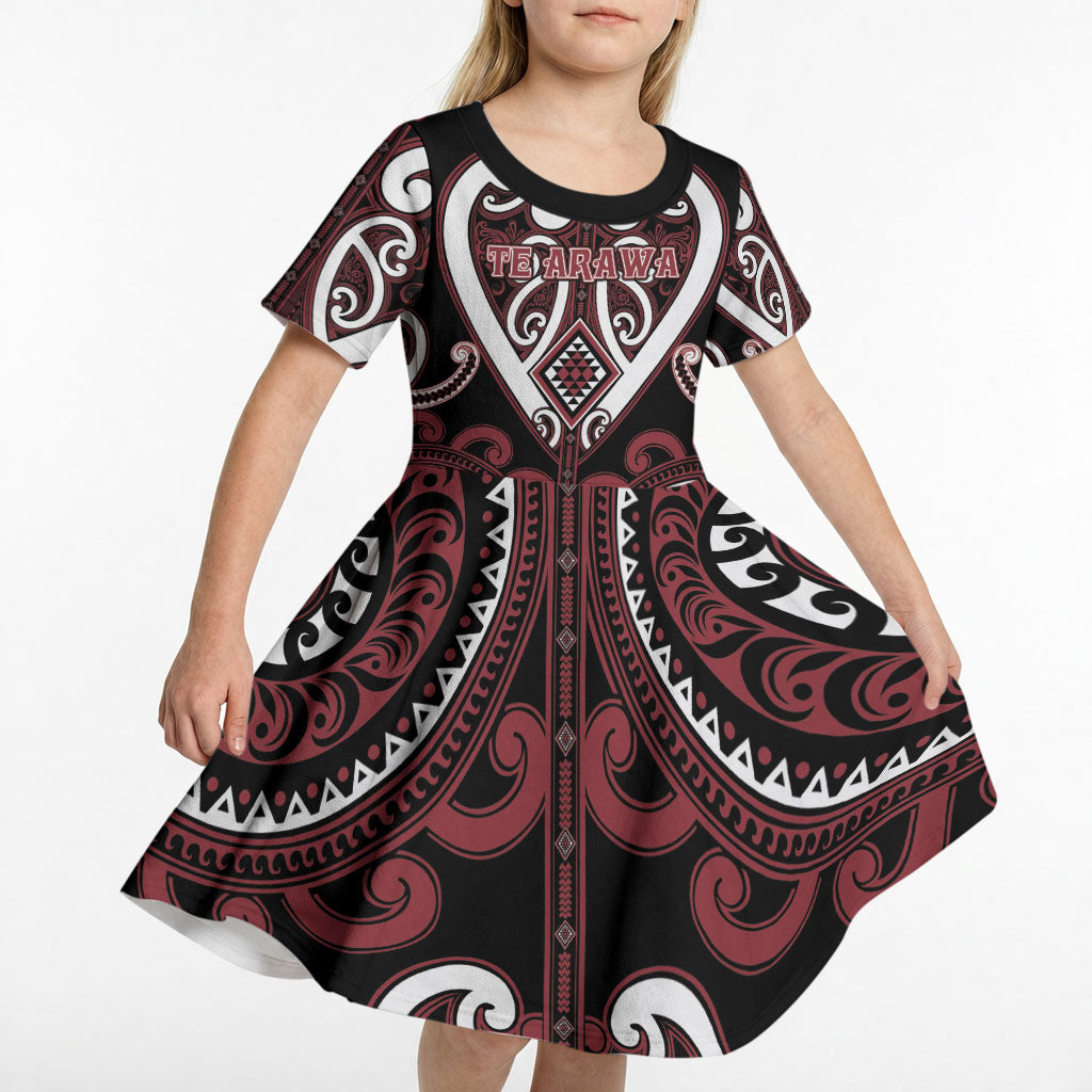 Custom Aotearoa Te Arawa Kid Short Sleeve Dress Maori Tribal Pattern
