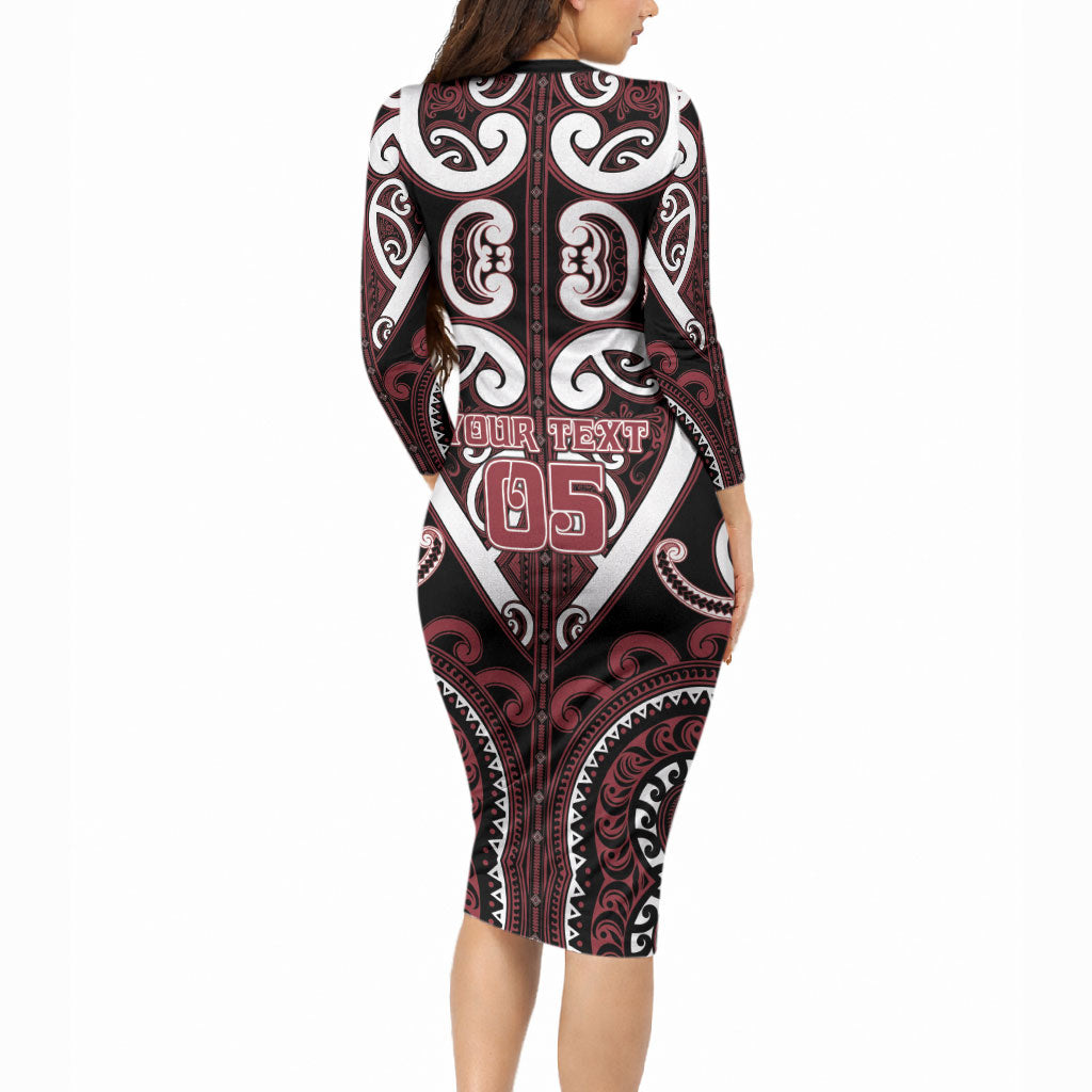 Custom Aotearoa Te Arawa Long Sleeve Bodycon Dress Maori Tribal Pattern