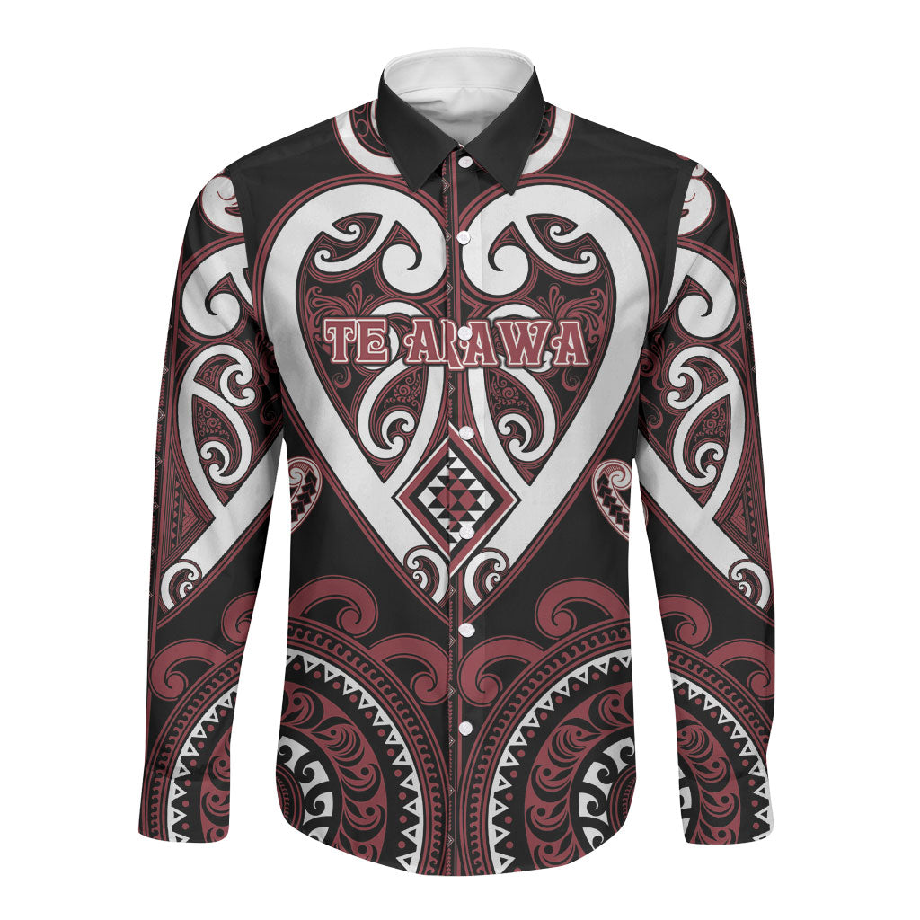 Custom Aotearoa Te Arawa Long Sleeve Button Shirt Maori Tribal Pattern