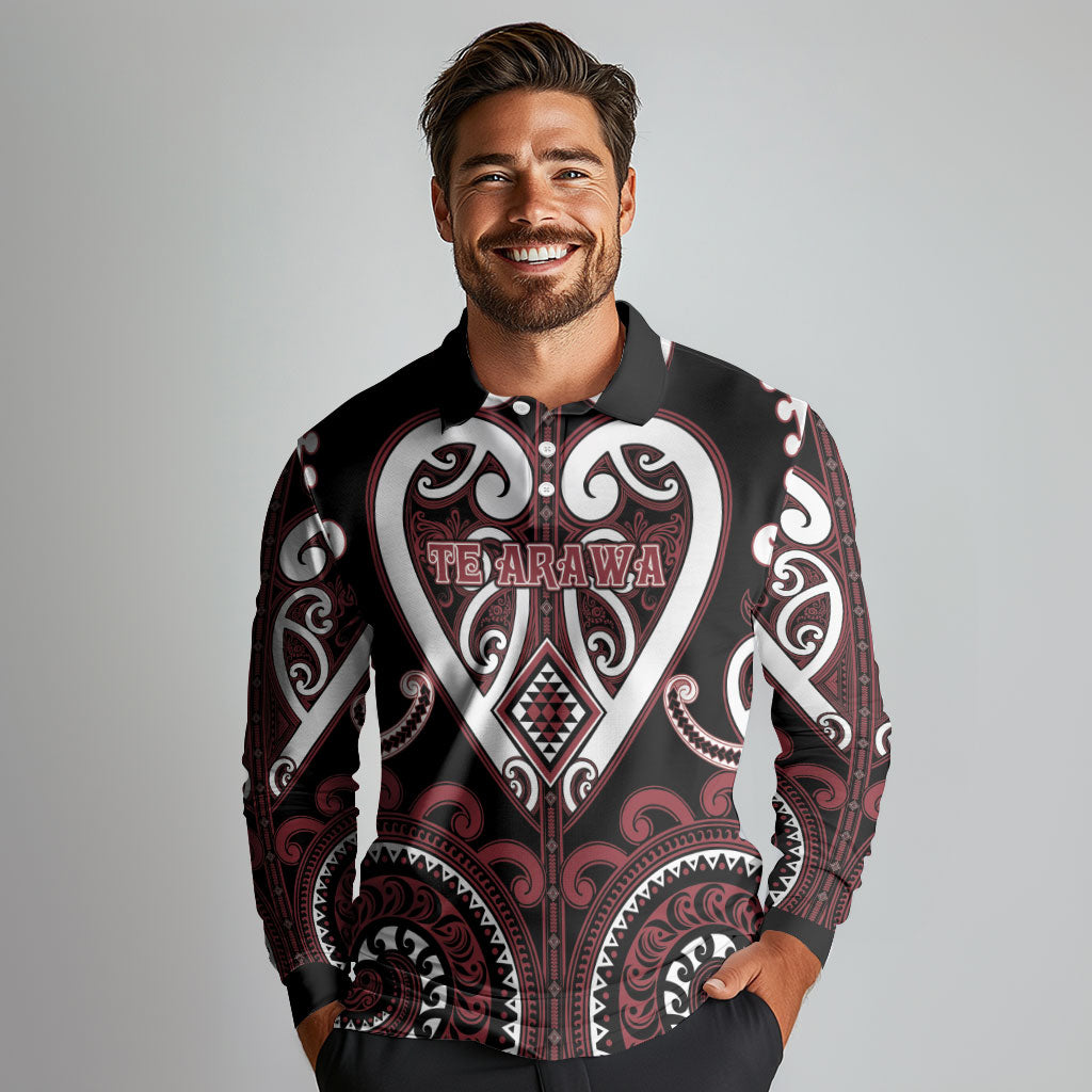 Custom Aotearoa Te Arawa Long Sleeve Polo Shirt Maori Tribal Pattern