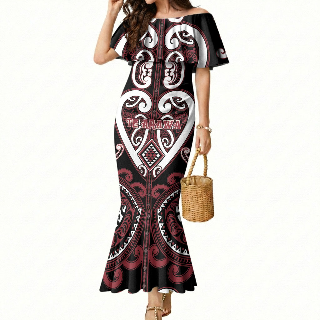 Custom Aotearoa Te Arawa Mermaid Dress Maori Tribal Pattern