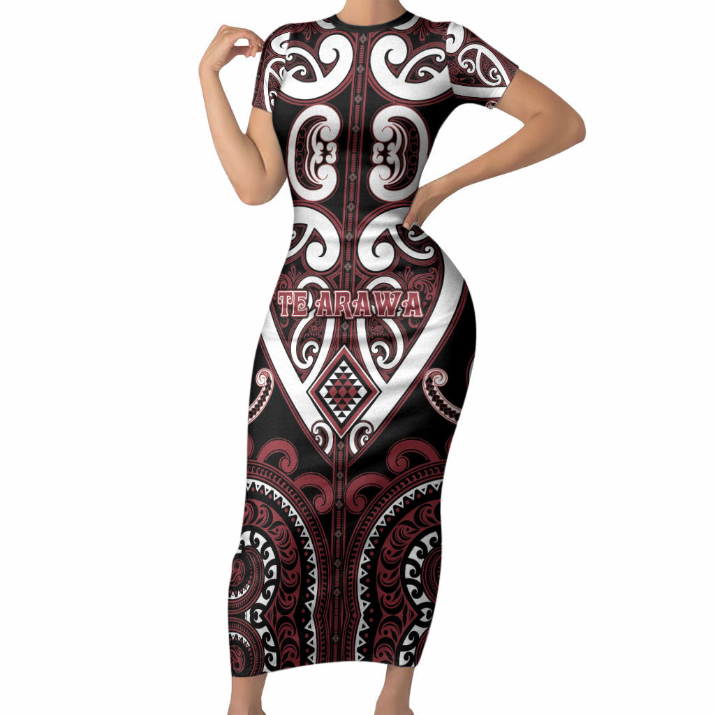 Custom Aotearoa Te Arawa Short Sleeve Bodycon Dress Maori Tribal Pattern