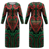 Custom Aotearoa Ngai Tuhoe Couples Matching Long Sleeve Bodycon Dress and Hawaiian Shirt Maori Tribal Pattern