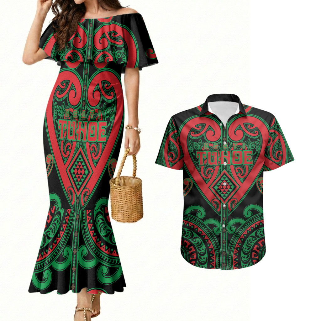 Custom Aotearoa Ngai Tuhoe Couples Matching Mermaid Dress and Hawaiian Shirt Maori Tribal Pattern