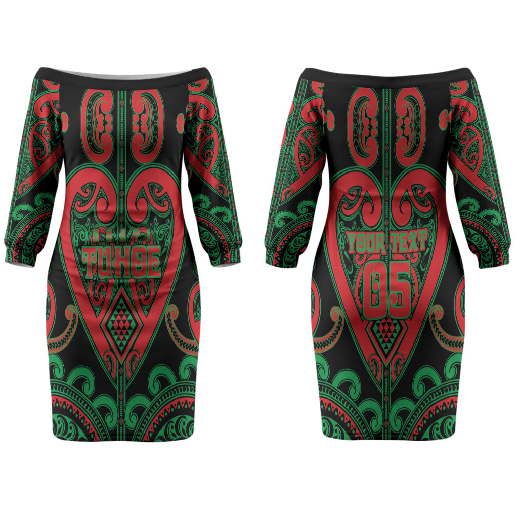 Custom Aotearoa Ngai Tuhoe Couples Matching Off The Shoulder Long Sleeve Dress and Hawaiian Shirt Maori Tribal Pattern