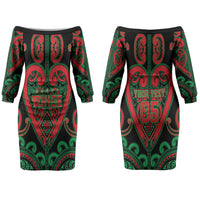 Custom Aotearoa Ngai Tuhoe Family Matching Off The Shoulder Long Sleeve Dress and Hawaiian Shirt Maori Tribal Pattern