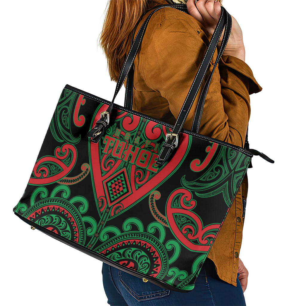 Aotearoa Ngai Tuhoe Leather Tote Bag Maori Tribal Pattern