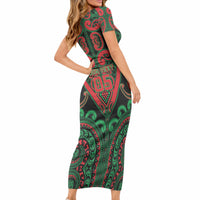 Custom Aotearoa Ngai Tuhoe Short Sleeve Bodycon Dress Maori Tribal Pattern