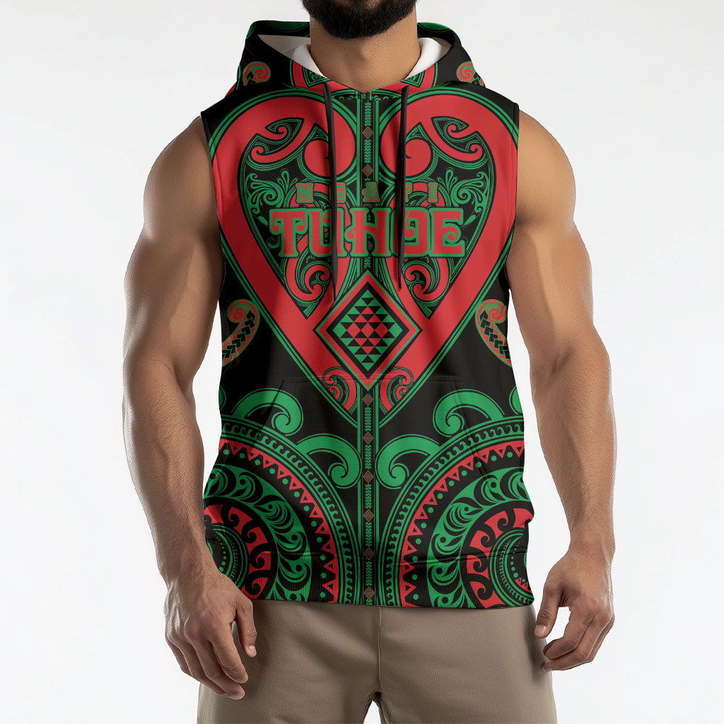 Custom Aotearoa Ngai Tuhoe Sleeveless Hoodie Maori Tribal Pattern