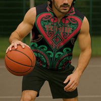 Custom Aotearoa Ngai Tuhoe Sleeveless Zip Hoodie Maori Tribal Pattern