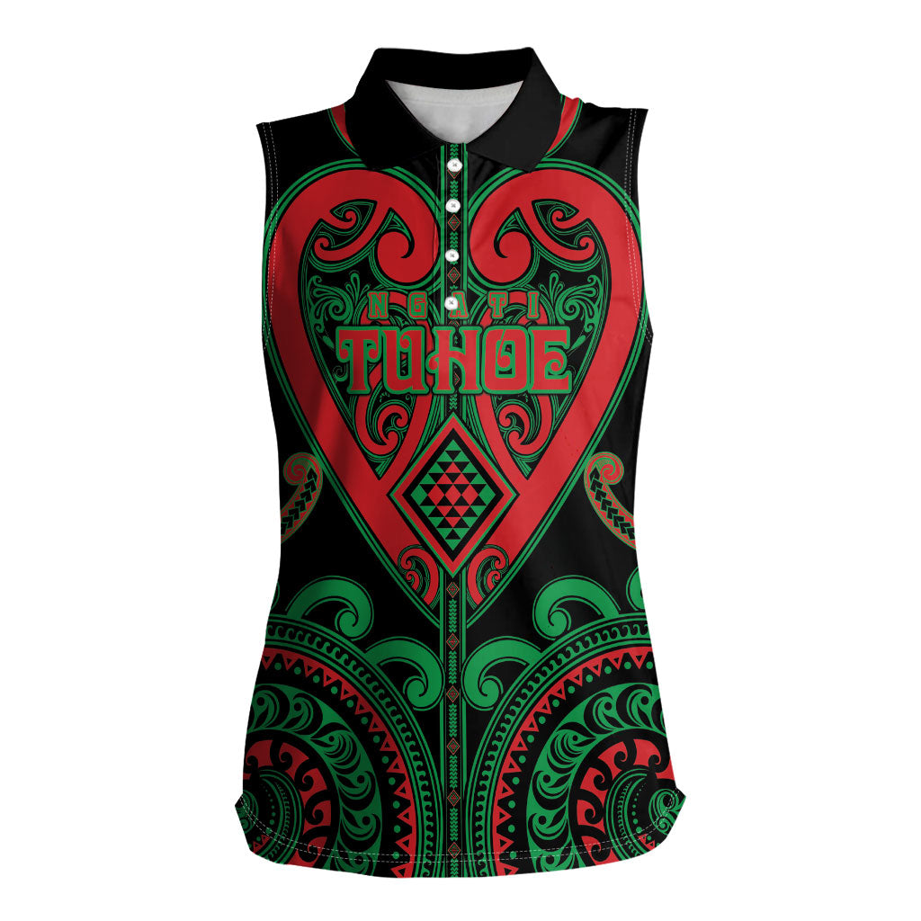 Custom Aotearoa Ngai Tuhoe Women Sleeveless Polo Shirt Maori Tribal Pattern LT05 Female Black - Polynesian Pride