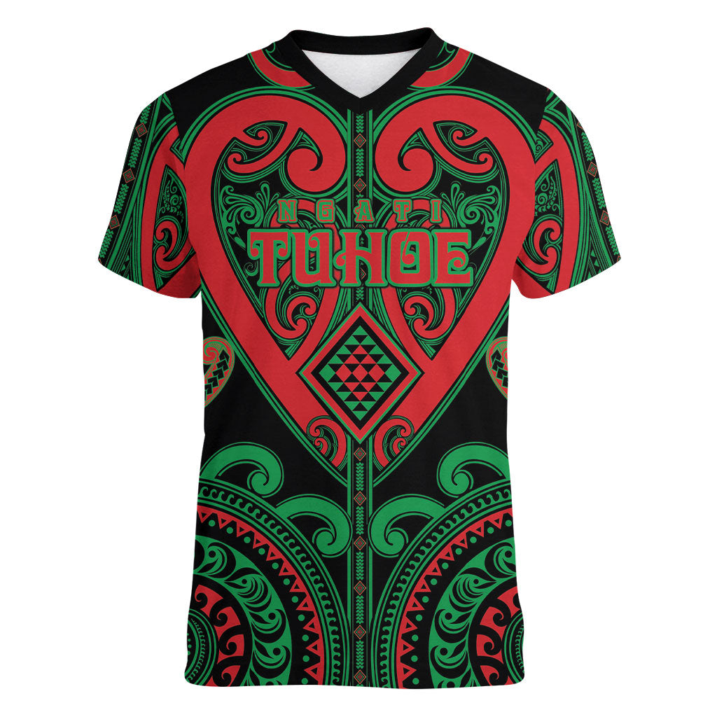 Custom Aotearoa Ngai Tuhoe Women V-Neck T-Shirt Maori Tribal Pattern