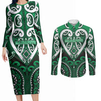 Custom Aotearoa Ngati Maniapoto Couples Matching Long Sleeve Bodycon Dress and Long Sleeve Button Shirt Maori Tribal Pattern