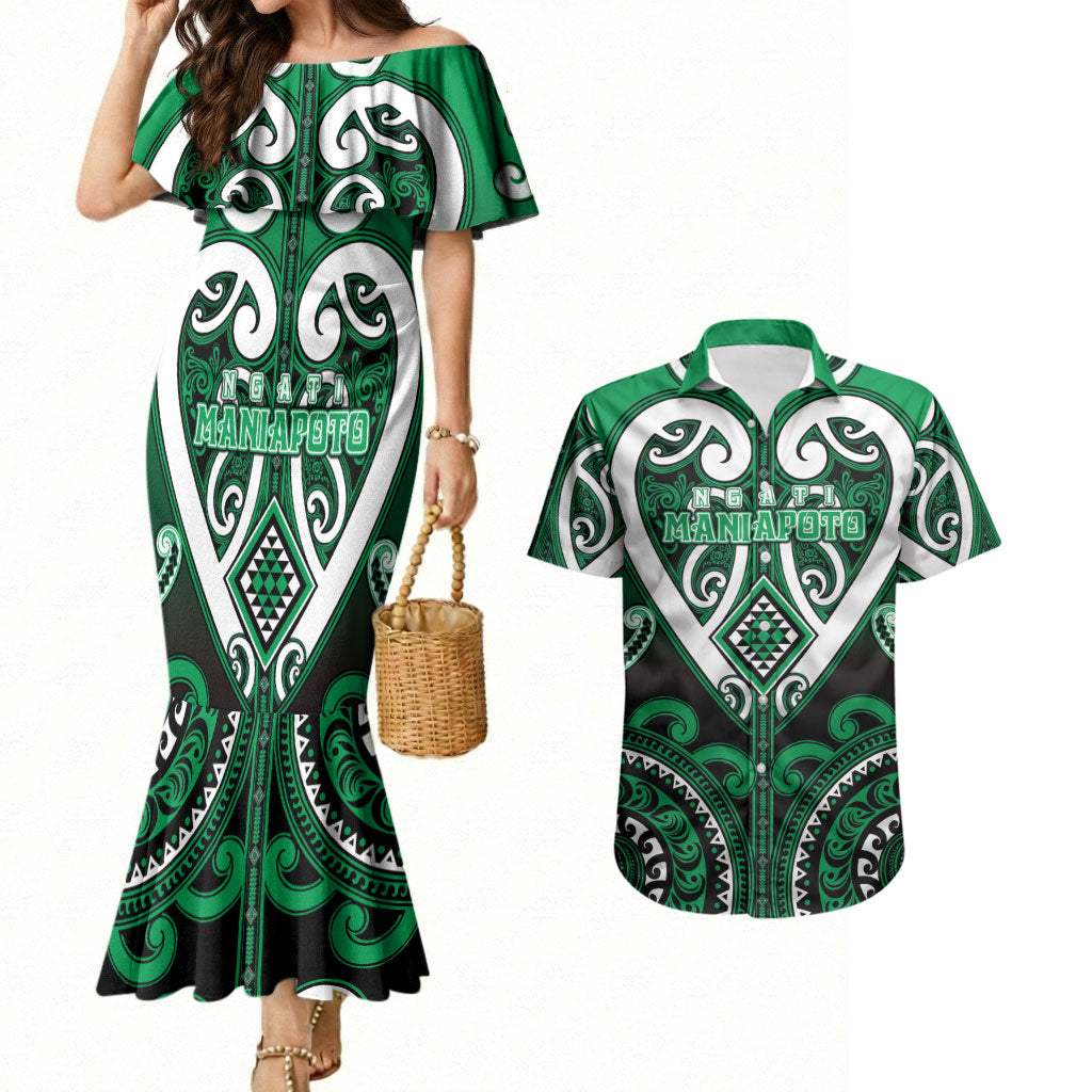 Custom Aotearoa Ngati Maniapoto Couples Matching Mermaid Dress and Hawaiian Shirt Maori Tribal Pattern