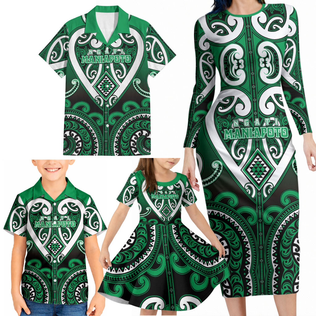 Custom Aotearoa Ngati Maniapoto Family Matching Long Sleeve Bodycon Dress and Hawaiian Shirt Maori Tribal Pattern LT05 - Polynesian Pride