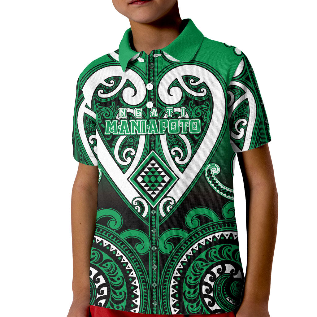 Custom Aotearoa Ngati Maniapoto Kid Polo Shirt Maori Tribal Pattern