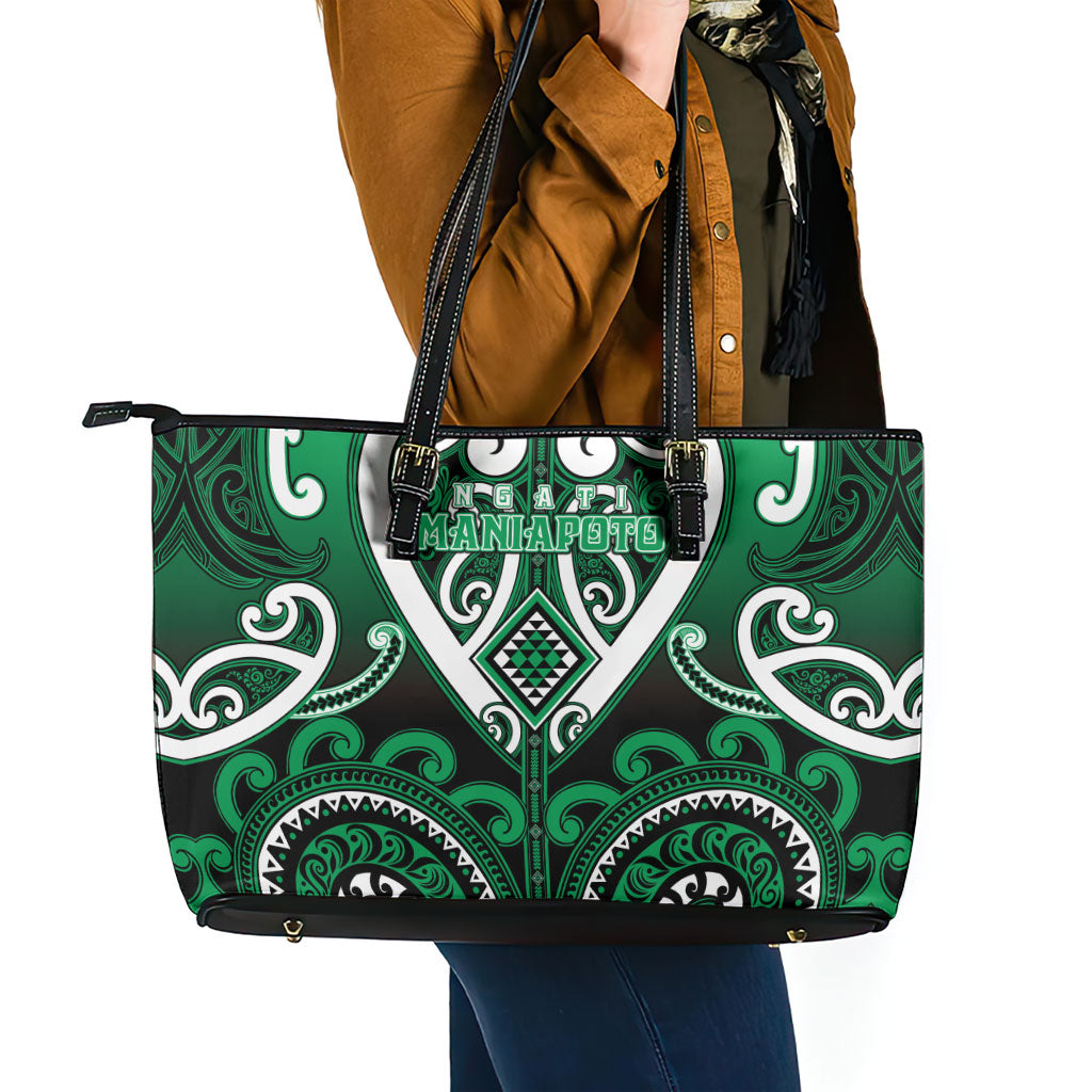 Aotearoa Ngati Maniapoto Leather Tote Bag Maori Tribal Pattern