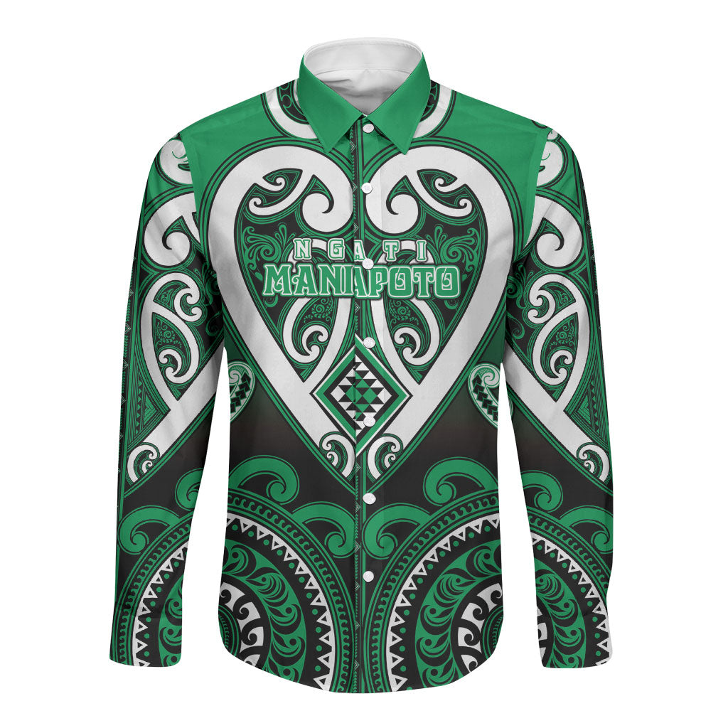 Custom Aotearoa Ngati Maniapoto Long Sleeve Button Shirt Maori Tribal Pattern
