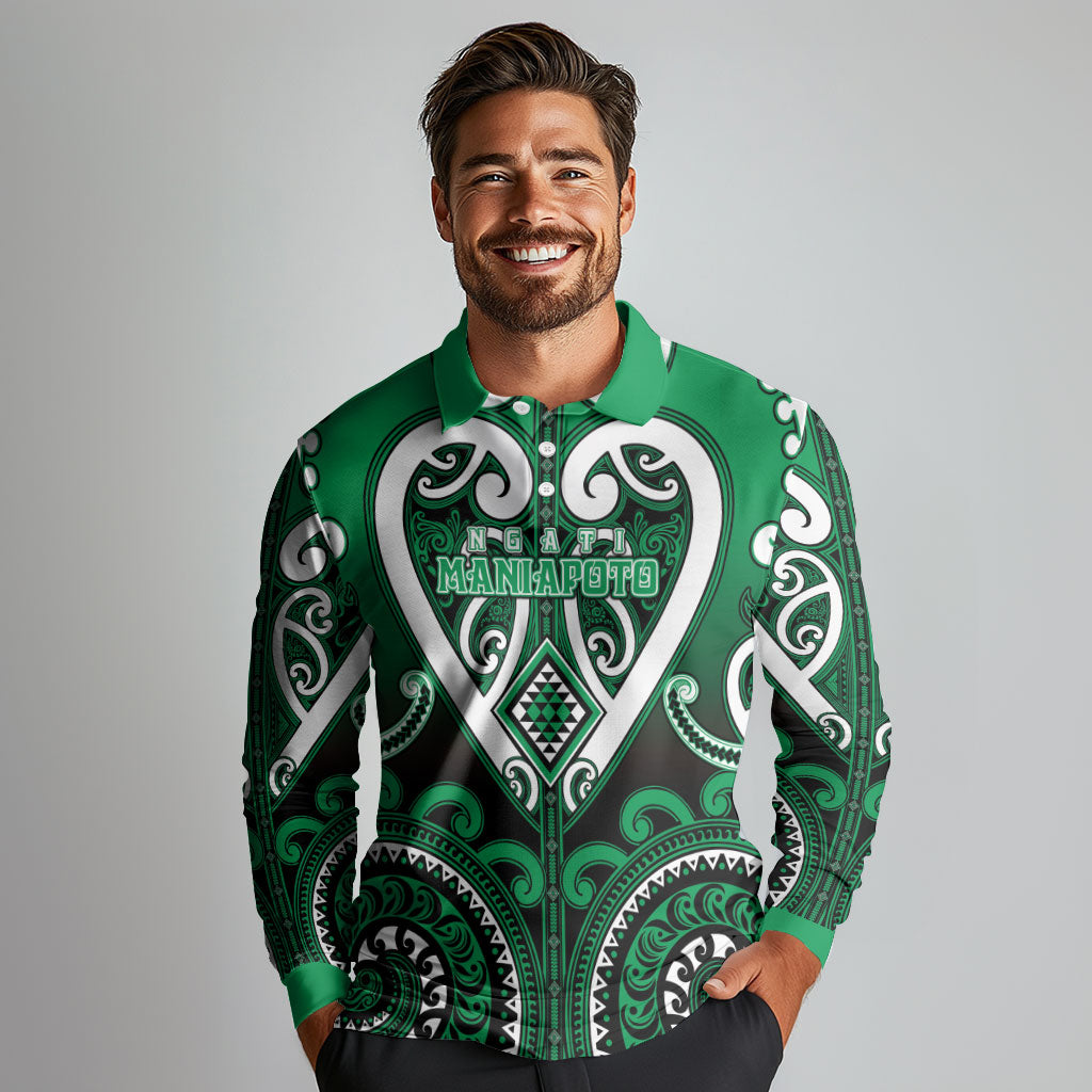 Custom Aotearoa Ngati Maniapoto Long Sleeve Polo Shirt Maori Tribal Pattern