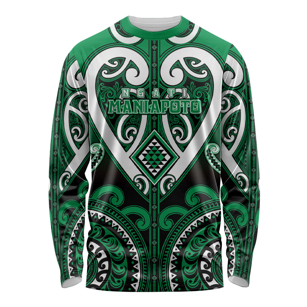 Custom Aotearoa Ngati Maniapoto Long Sleeve Shirt Maori Tribal Pattern LT05 Unisex Green - Polynesian Pride