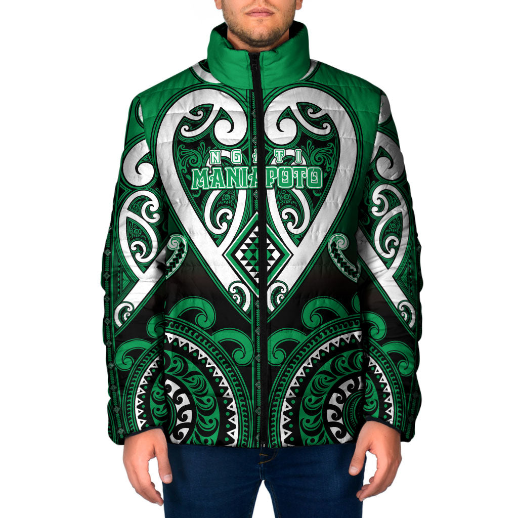 Custom Aotearoa Ngati Maniapoto Padded Jacket Maori Tribal Pattern LT05 Men Green - Polynesian Pride