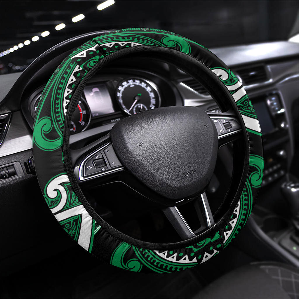 Aotearoa Ngati Maniapoto Steering Wheel Cover Maori Tribal Pattern LT05 Universal Fit Green - Polynesian Pride