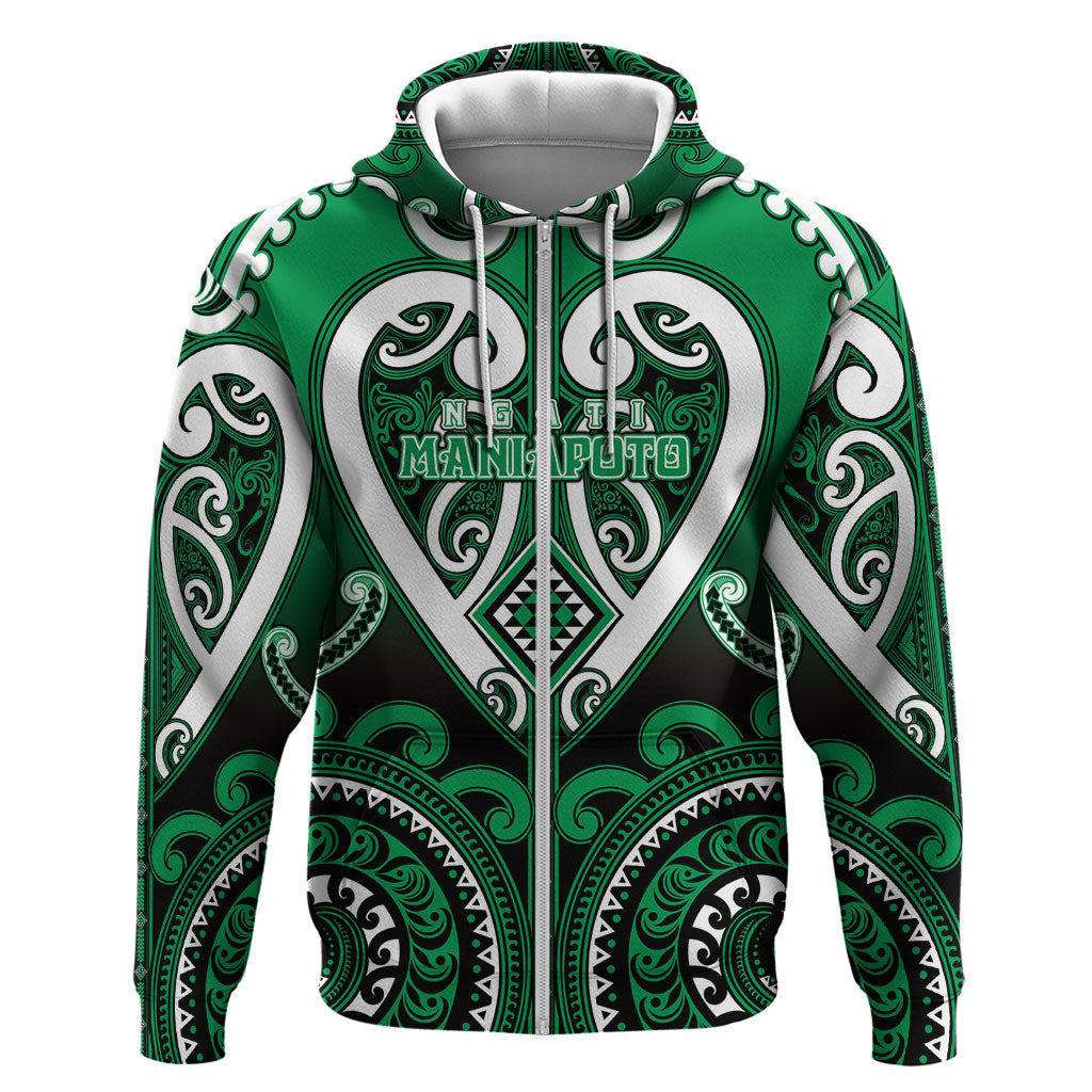 Custom Aotearoa Ngati Maniapoto Zip Hoodie Maori Tribal Pattern LT05 Zip Hoodie Green - Polynesian Pride