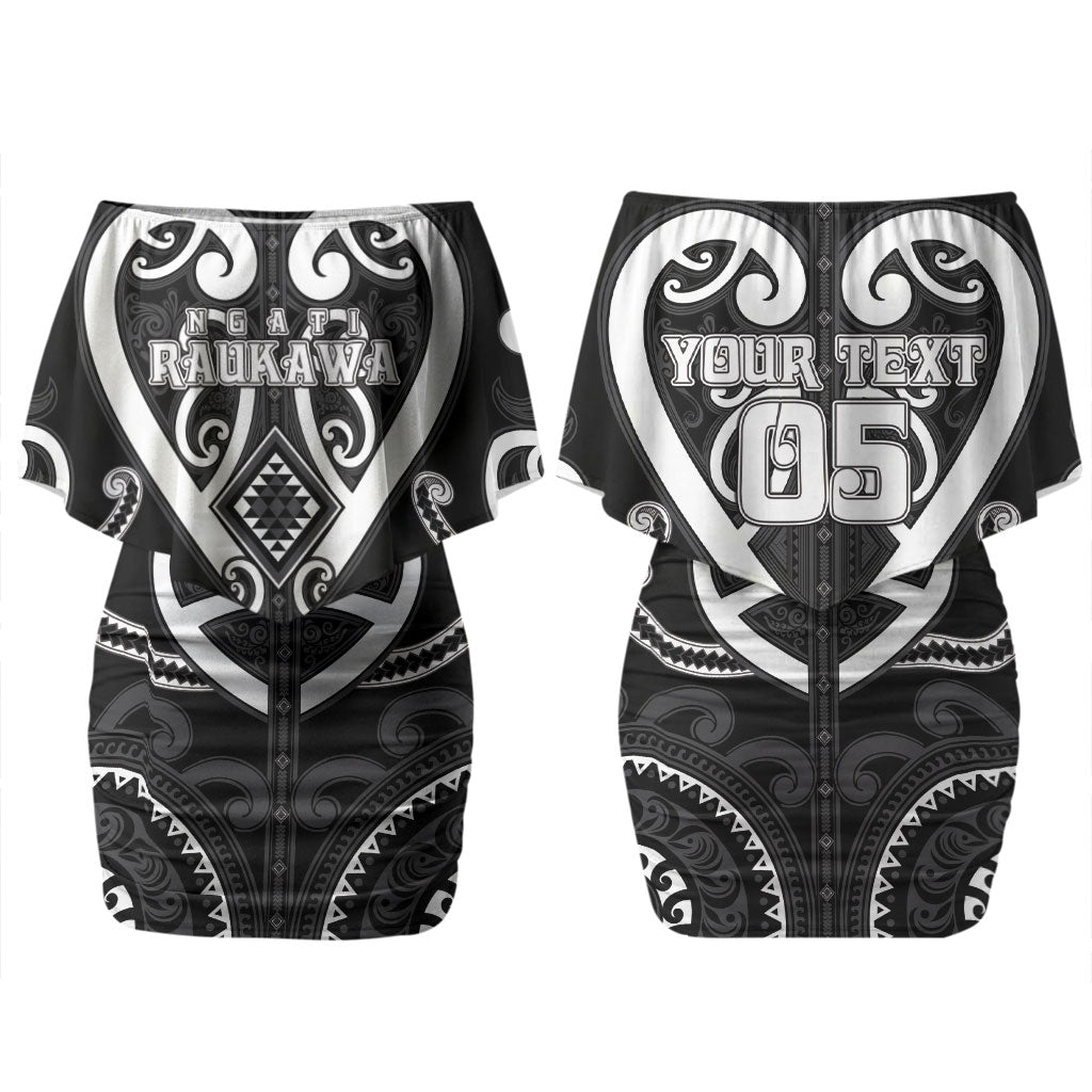 Custom Aotearoa Ngati Raukawa Couples Matching Off Shoulder Short Dress and Long Sleeve Button Shirt Maori Tribal Pattern