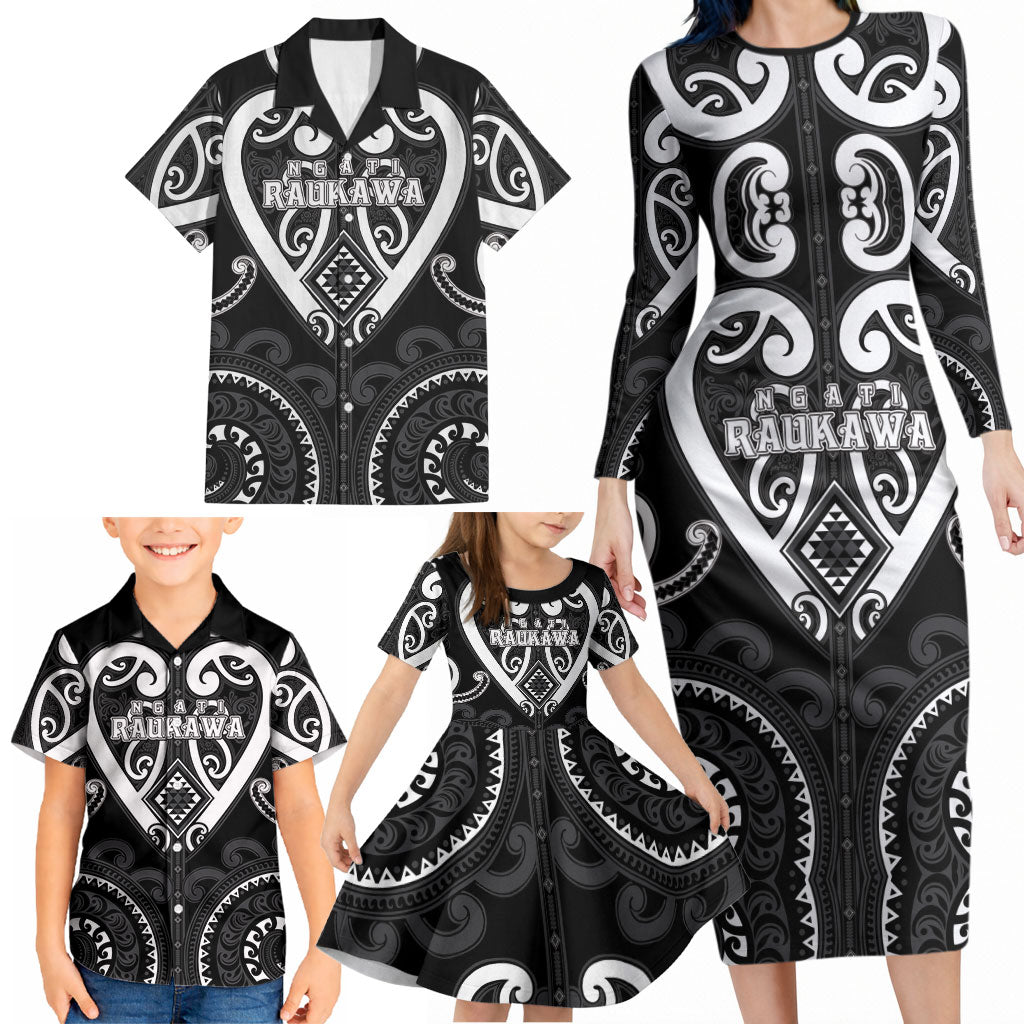 Custom Aotearoa Ngati Raukawa Family Matching Long Sleeve Bodycon Dress and Hawaiian Shirt Maori Tribal Pattern