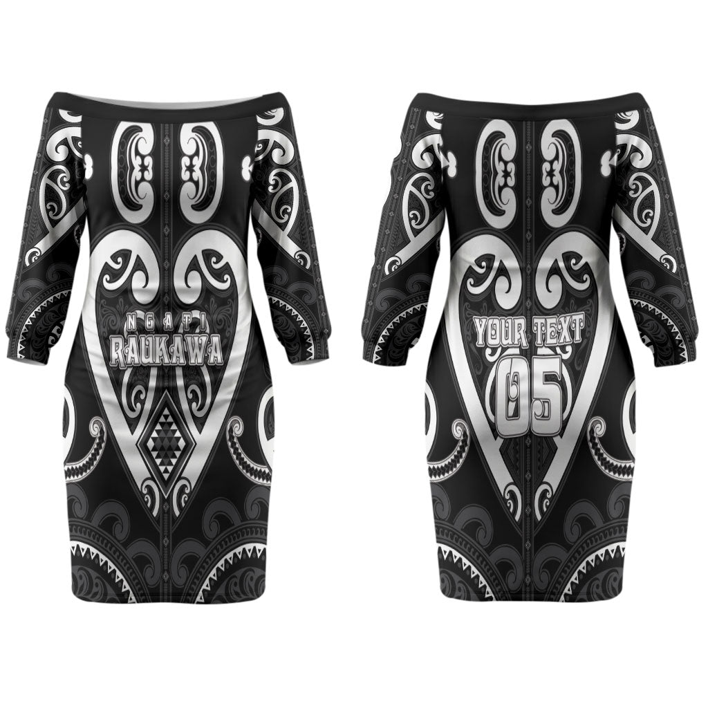 Custom Aotearoa Ngati Raukawa Family Matching Off The Shoulder Long Sleeve Dress and Hawaiian Shirt Maori Tribal Pattern